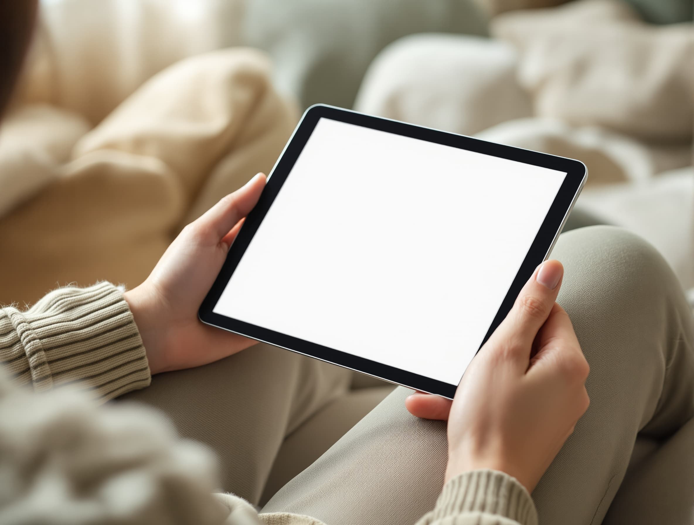 Hände füllen am Tablet einen Fragebogen aus