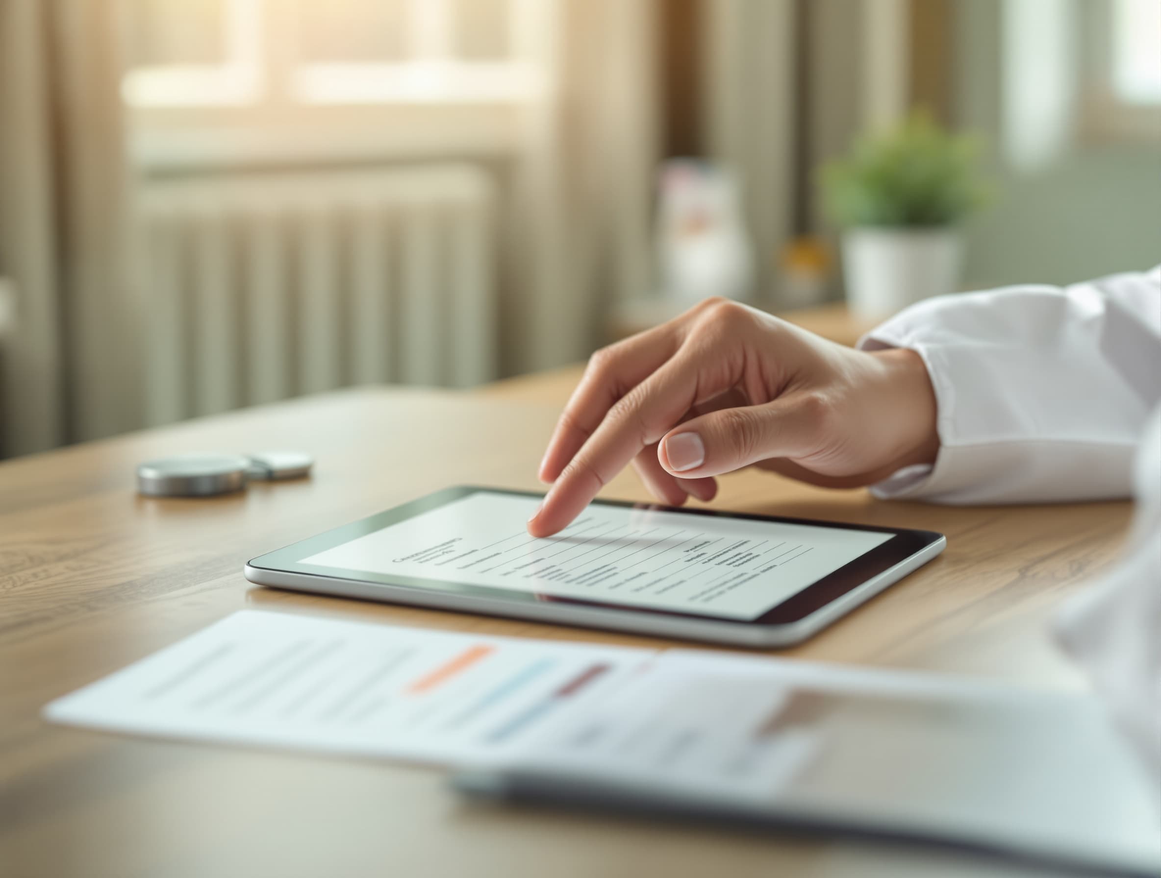 Arzt prüft eine digitale Anfrage am Schreibtisch