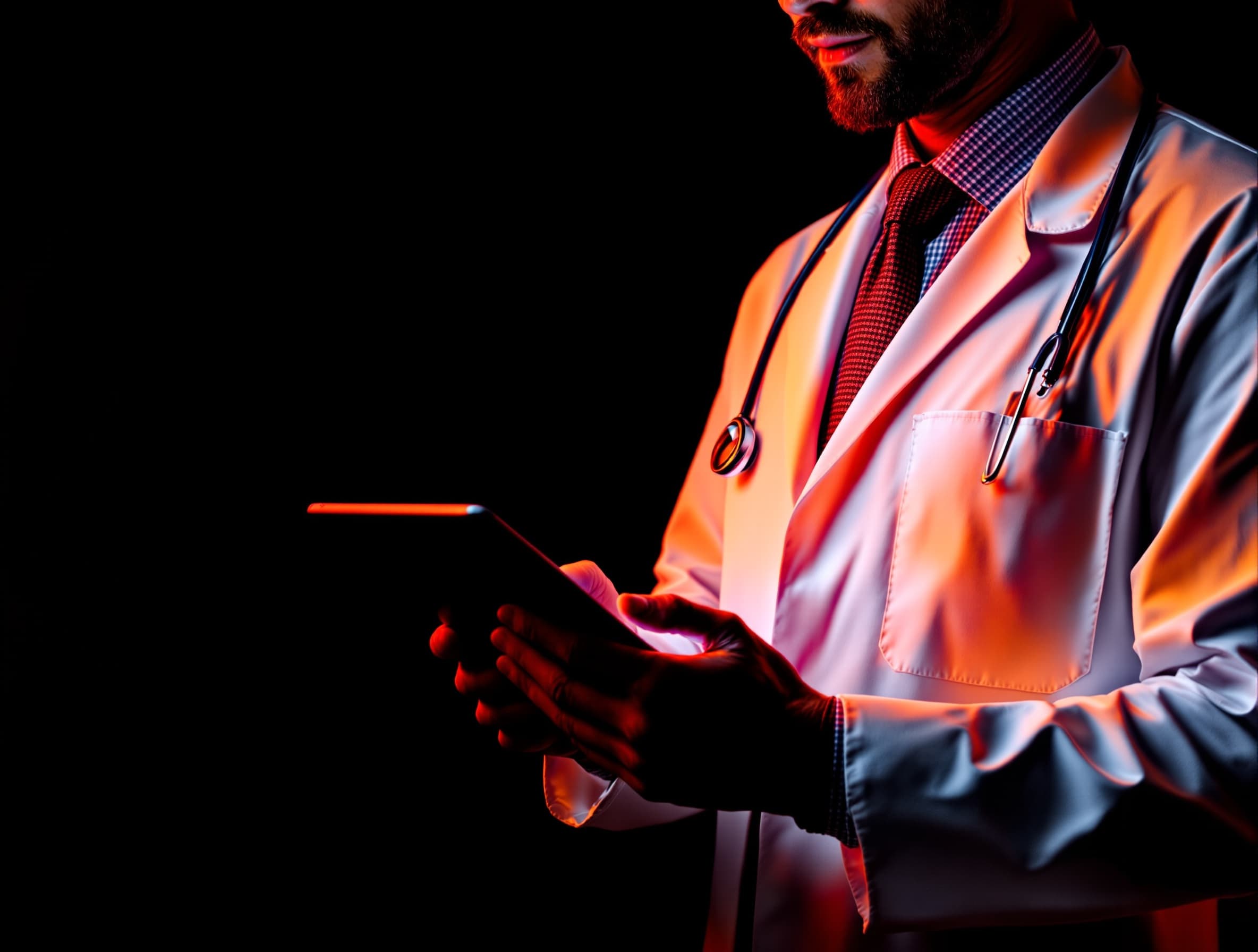 Approbierter Arzt prüft eine digitale Anfrage am Tablet